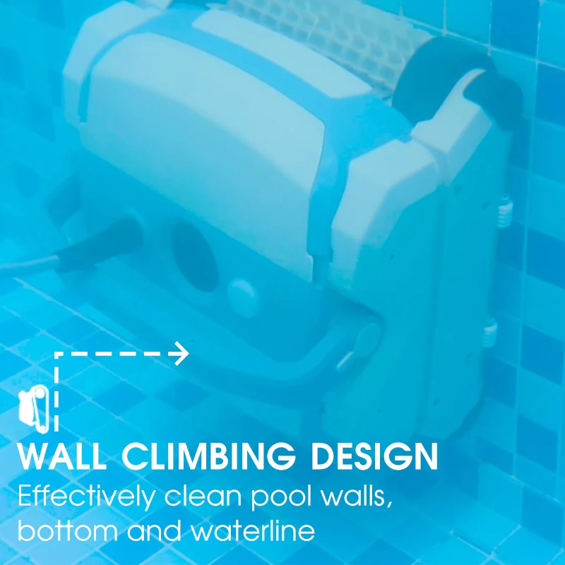 Aspirador de piscina robótico inalámbrico azul claro inteligente, línea de agua automática de doble paso, fregado de paredes de suelo, limpia la superficie