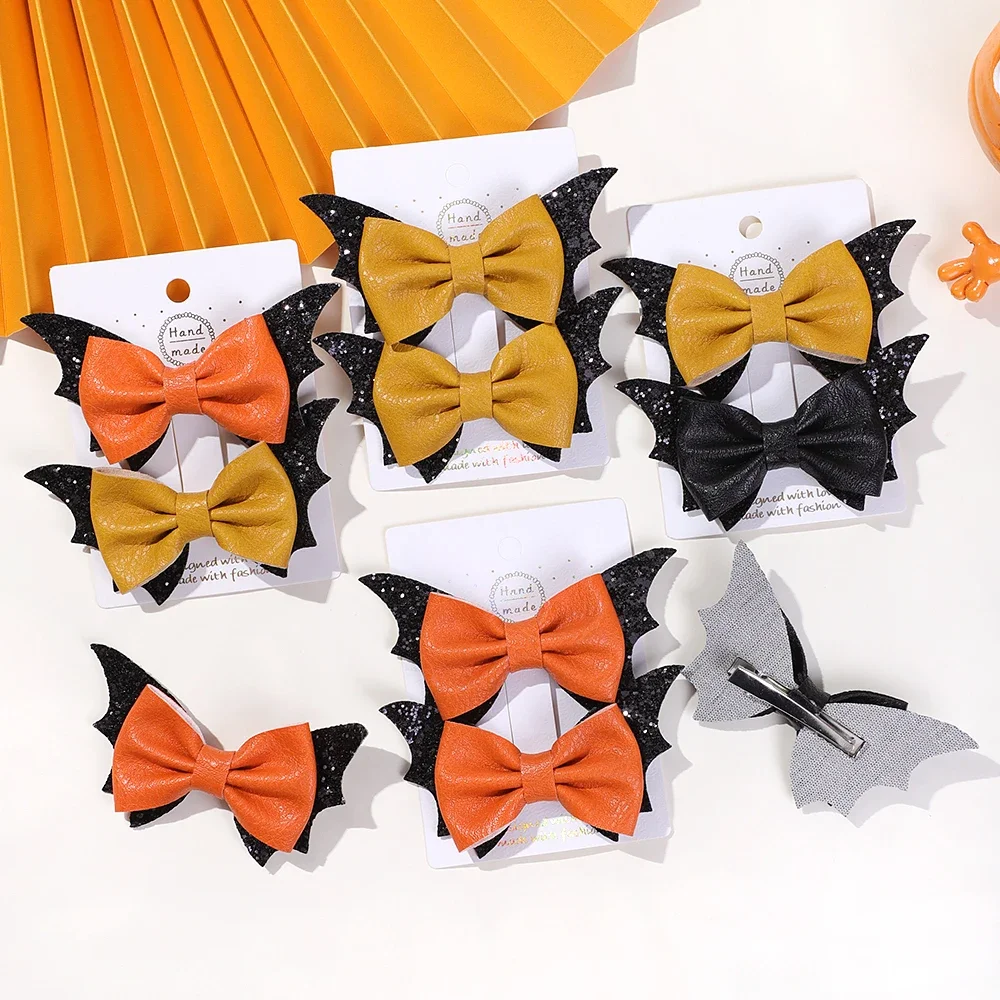 2pcs Halloween Barrettes Bat Wing Bow Hair Clips for Women Girls Bangs Clips Theme Party Performance Headdress Cosplay Headwear