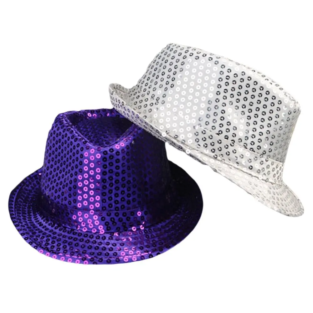 Durable Sequins Jazz Hat Shiny Masquerade Panama Cap Cosplay Stage Dance Performance Hat Men Women