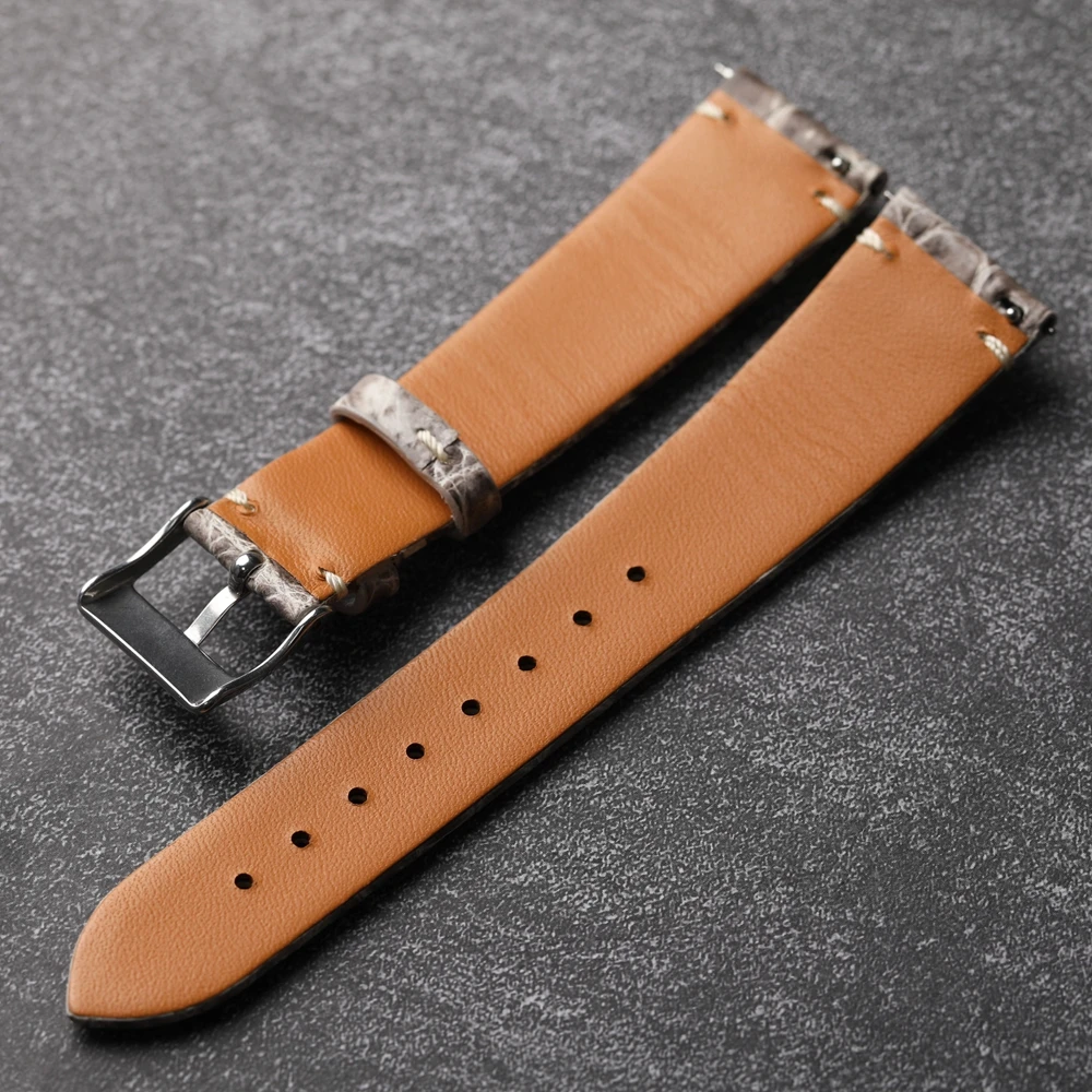 Handmade ultra-thin crocodile leather strap with vintage men\'s bracelet.18 19 20MM Gray Soft Thin Quick Release