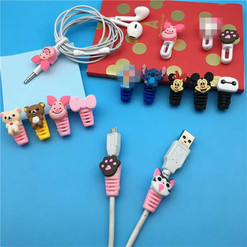 100 sztuk Disney rysunek USB kabel do transmisji danych Protector Anti Breaking tuleja ochronna do ładowania kabla dla Iphone Android