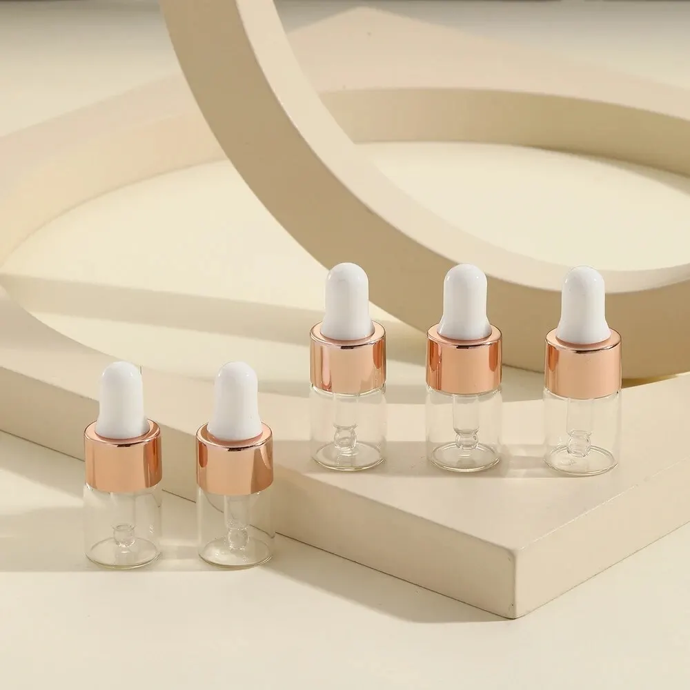 10pcs Dropper Bottles Empty Glass Empty Essential Oil Aromatherapy Bottles 1ml 2ml 3ml 5ml Rose Gold Cap Pipettes Bottles