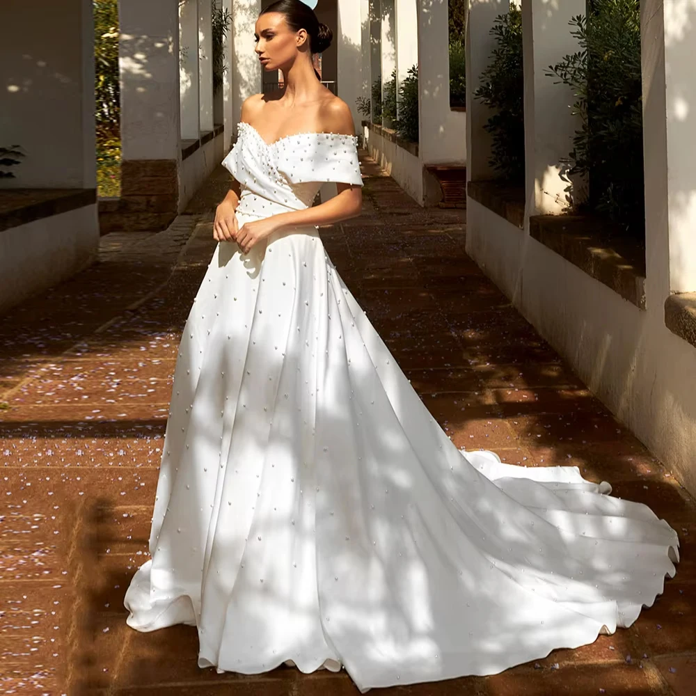 Off Shoulder Strapless Wedding Dresses for Ladies Elegant Satin Bridal Gowns Exquisite Sleeveless Vestidos De Novia New 2026