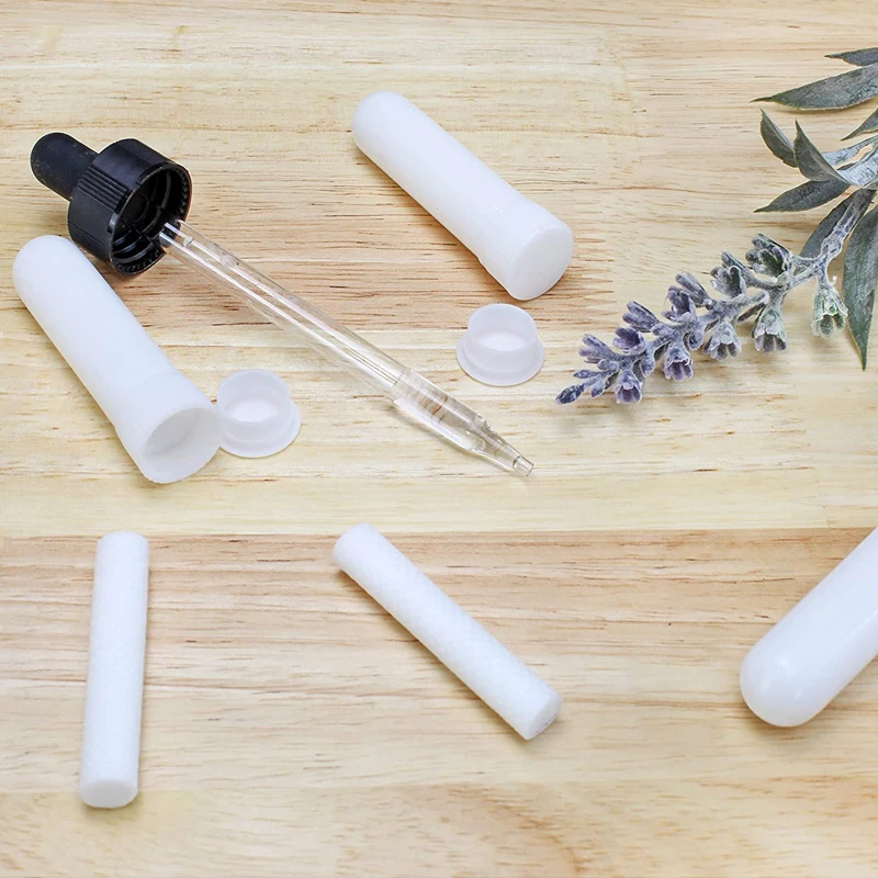 100Pcs Empty Nasal Inhaler Tubes w/ Cotton Wicks Refillable Blank Nasal Inhaler Container For Perfume Essential Oil Aromatherapy
