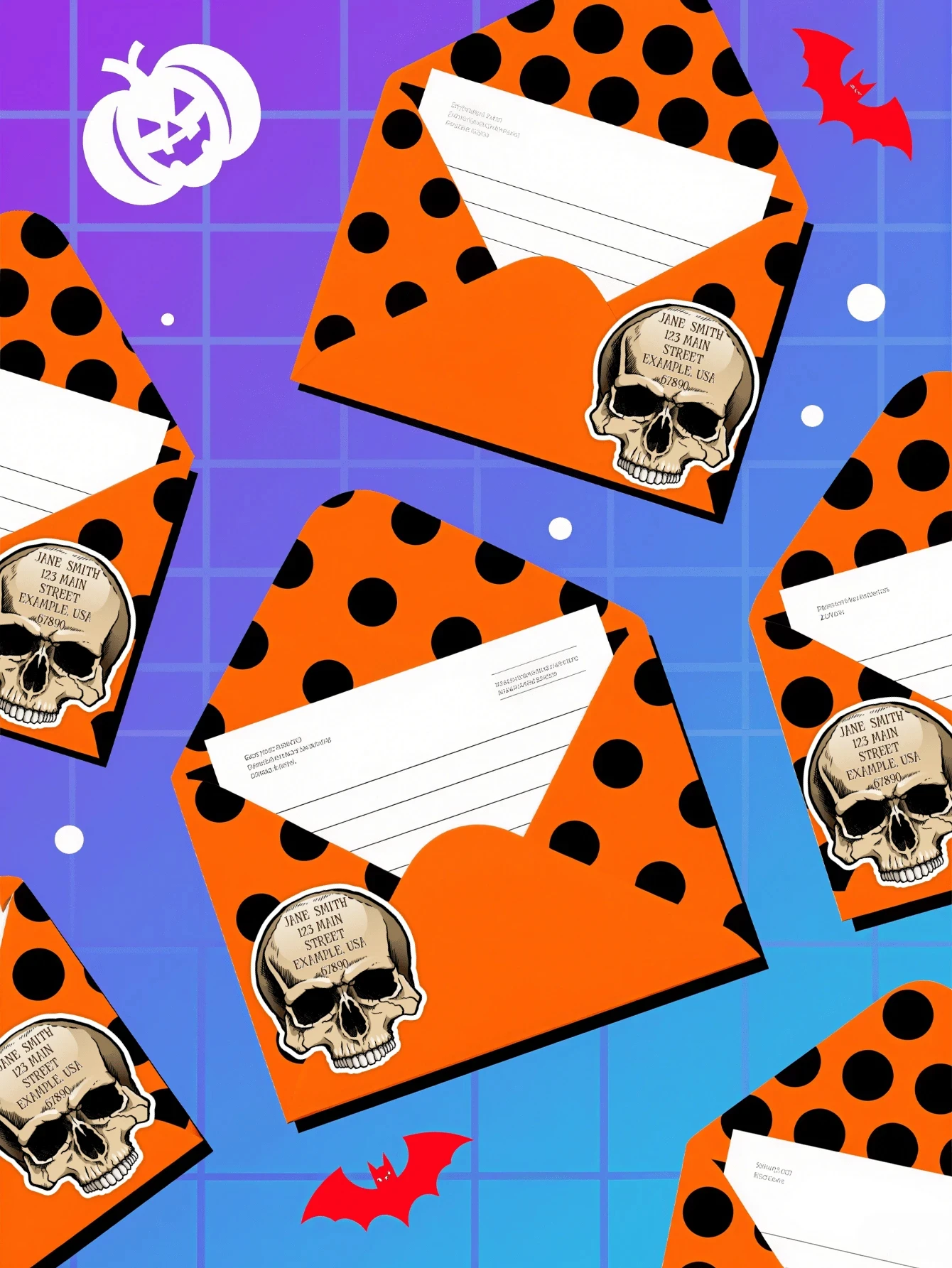 Etichette per indirizzi personalizzate 6 * 6,8 cm, adesivi per indirizzi a forma di teschio spettrale da 3-40 pezzi, adesivi postali personalizzati per il ritorno di Halloween