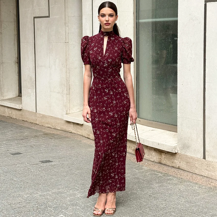 Fashion Womens Floral Print Dress Summer 2026 New Deep V Neck Long Elegant Maxi Dress for Casual Party Evening Wear Stylish Chic