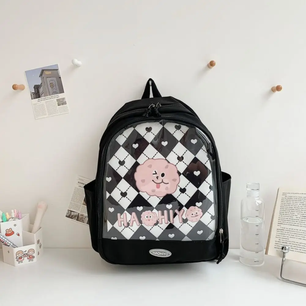 Mochila de exibição de boneca de grande capacidade, saco de escola de nylon transparente, bonito ao ar livre, estilo coreano