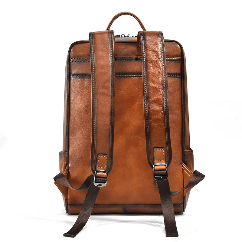 Sac à dos rétro en cuir pour hommes, nouveau design, pour ordinateur 15.6 pouces, première couche en cuir de vache, business, pour ordinateur portable, à la mode