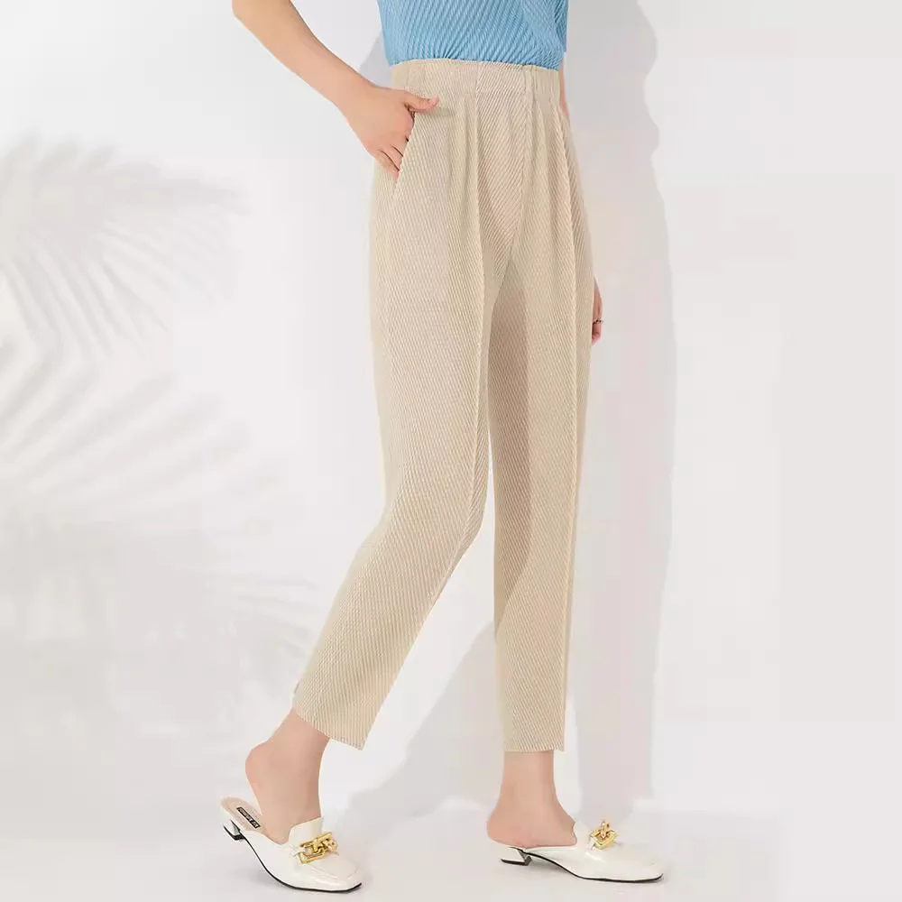 Pleats Trousers Women's Summer New 2024 High Waist Draped Slim Fish Pleated Casual Hundred Harlan Small Foot Nine Minute Pants