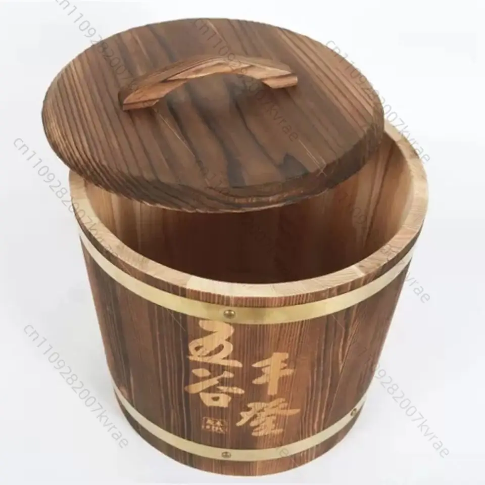 

Solid Wood Rice Storage Box 5kg, Moisture & Insect Proof with Lid