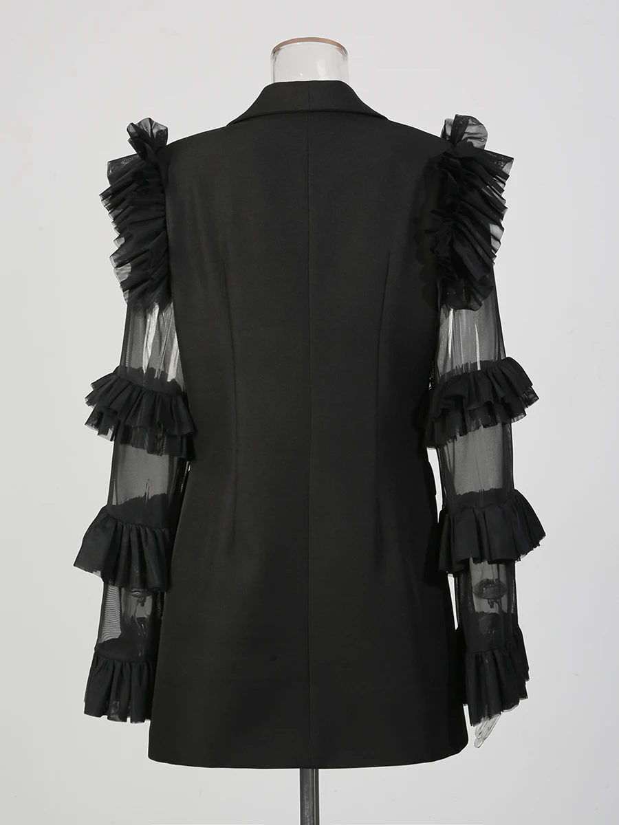 Twotwinstyle moda pura emendado babados dobras blazers para mulheres lapela mangas compridas túnica retalhos botões blazer feminino novo