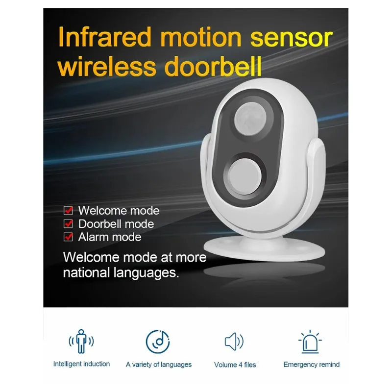 【A43M】V037 Wireless Doorbell With 14 Melodies, AC/For Dc Power Support, Welcome Sensor For Shops And Homes
