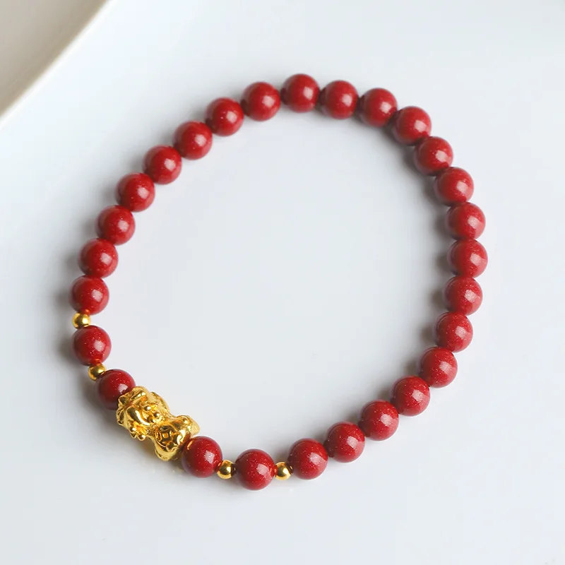 Natural Red Organic Cinnabar Jade Pixiu Bracelet Women Fine Jewelry Genuine Cinnabar Crystals Gold Pi Xiu Feng Shui Bracelets