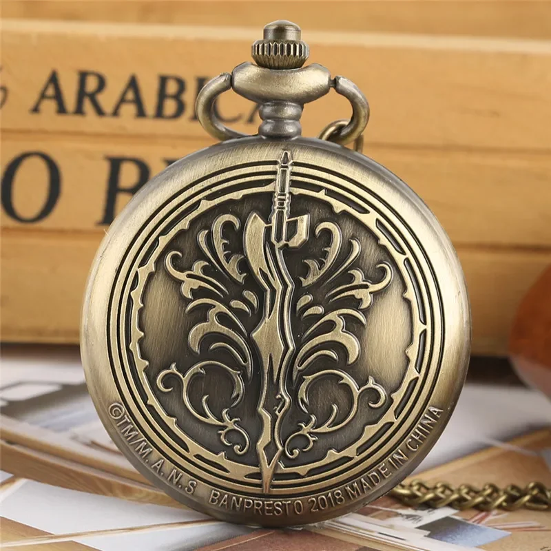 Bronze Style Fate/EXTRA Last Encore Bronze Rose Flower Display Men Women Quartz Pocket Watch Necklace Chain Clock Present