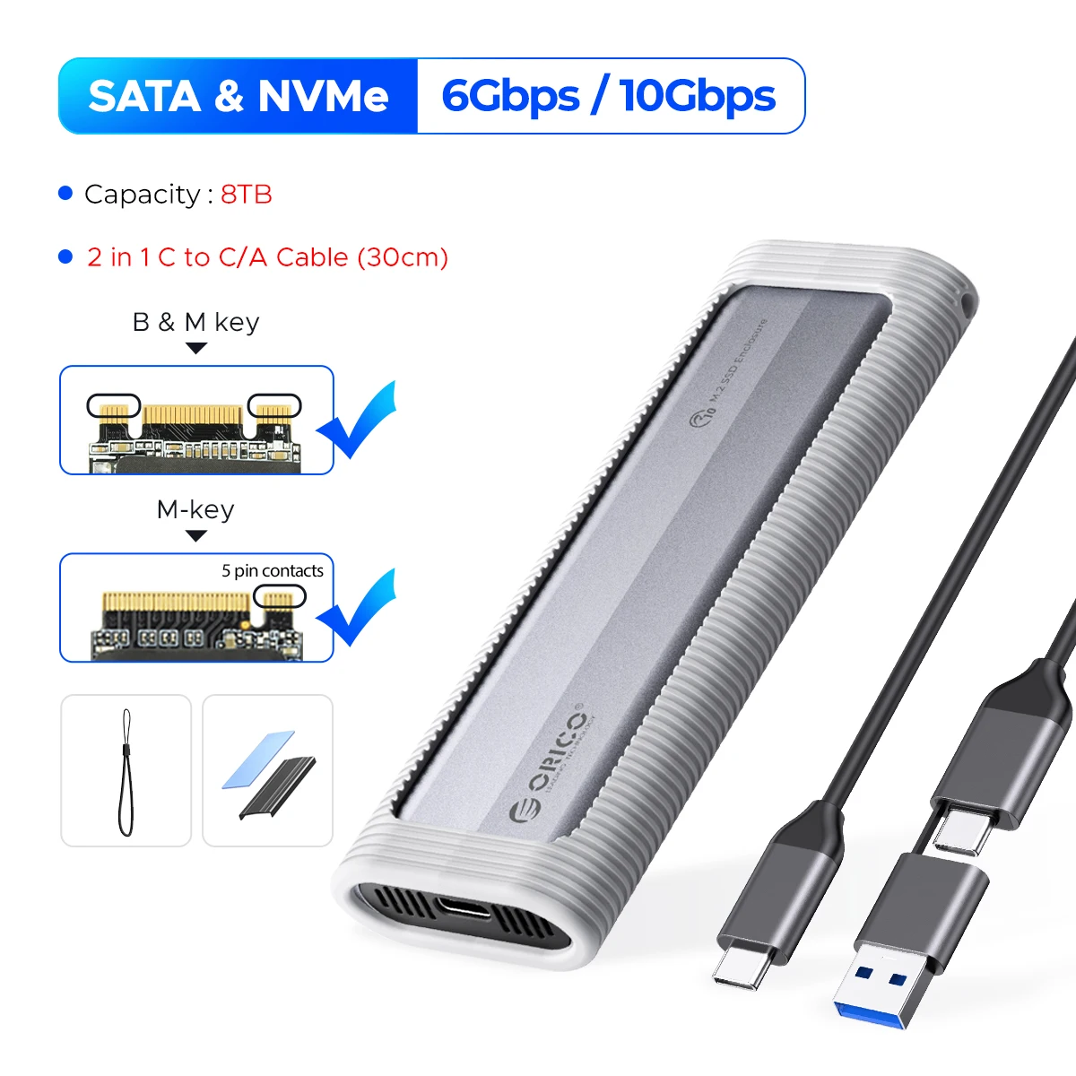 ORICO M2 SSD Behuizing M.2 NVMe SSD Enclosure Adapter 10Gbps USB-C 3.2 Gen2 Externe Behuizing Ondersteunt UASP 2280 SSD Aluminium Behuizing
