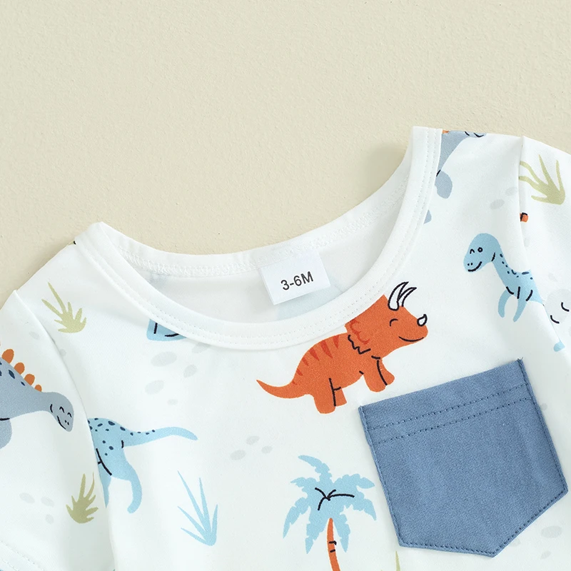 Summer Baby Boy Clothes 3 6 9 12 18 24 Months 2t 3t Outfit Dinosaur Short Sleeve T Shirt Top and Shorts Set