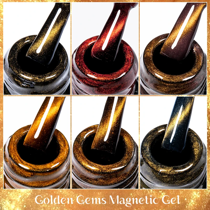 Mtssii 7ml Golden Gems Cat Magnetic Nail Polish Golden Gems Cat Eye Gel Effect Soak Off Semi-Permanent Varnish Manicure