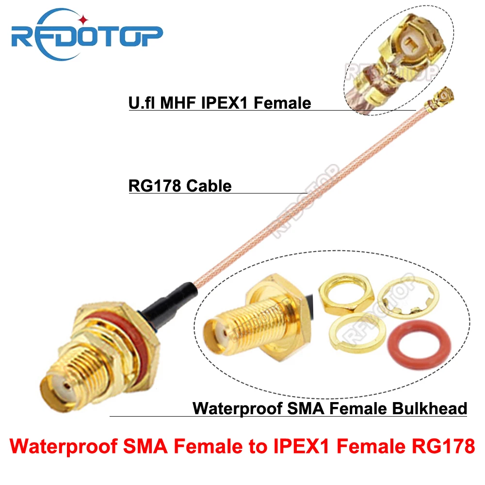 2PCS Waterproof SMA Female to u.FL///IPEX-1 Female Conector RG178 RF Jumper Pigtail for WiFi Antenna IPEX1-K to SMA-K