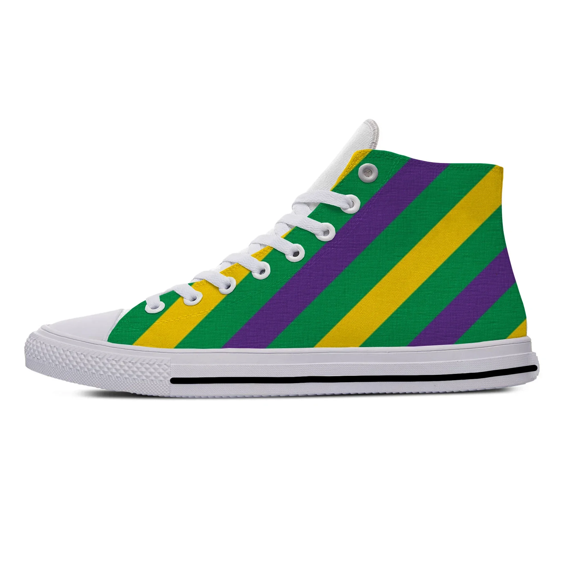 Hot Summer Mardi Gras Stripe Pattern Cool Fashion Casual Shoes High Top Lightweight Breathable Men Women Sneakers Board Shoes