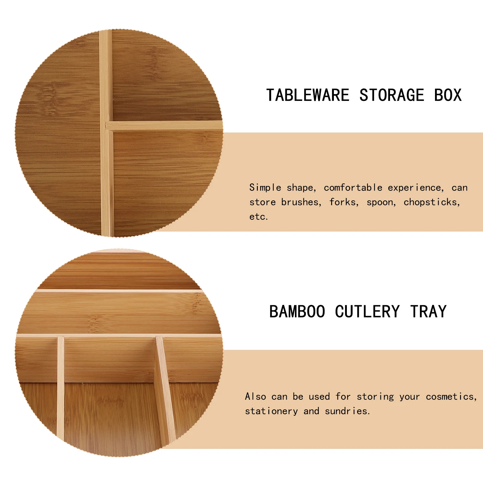 

1pc Bamboo Drawer Storage Box Kitchen Cutlery Tray Tableware Organizer Bamboo Cutlery Case Space Saving Storage Rack For Forks