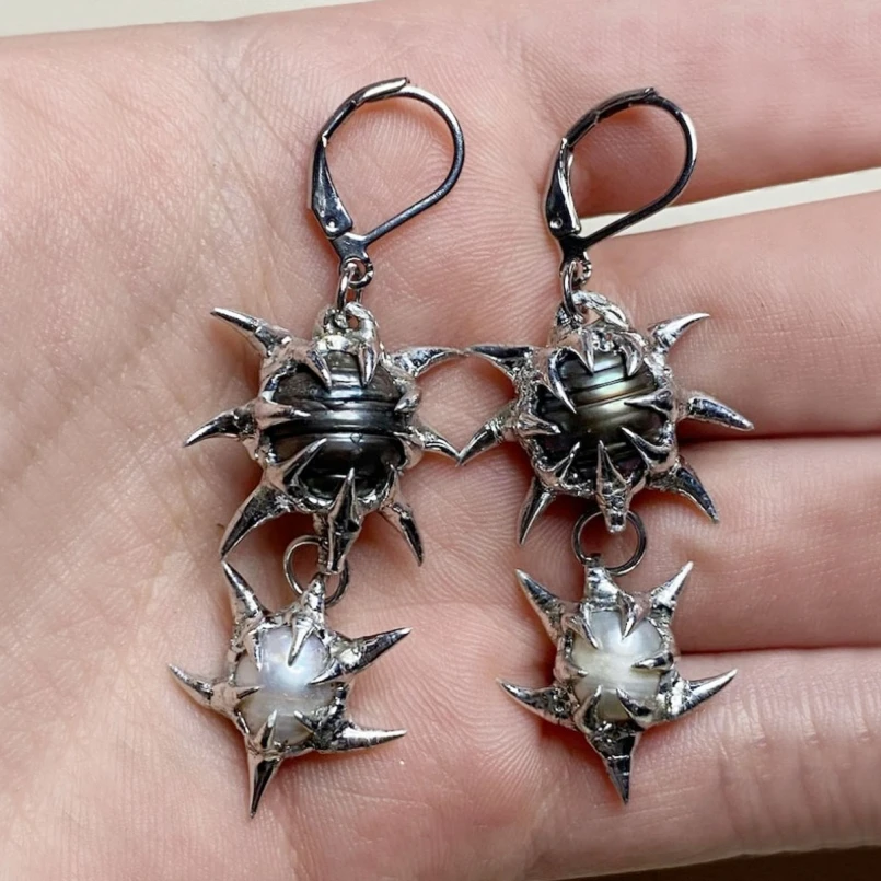 

1Pcs Soldered Bubble Claw Point Organic Claws Crystal Pillar Thorns Earrings Brutalist Y2k Handmade Pearl Approx 65mm Jewelry