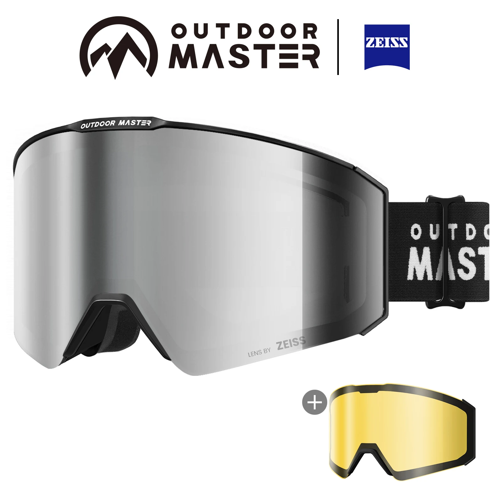 OutdoorMaster ZEISS skibril OTG snowboardbril met magnetische verwisselbare lenzen, anti-condens, UV400, helmcompatibel, voor volwassenen