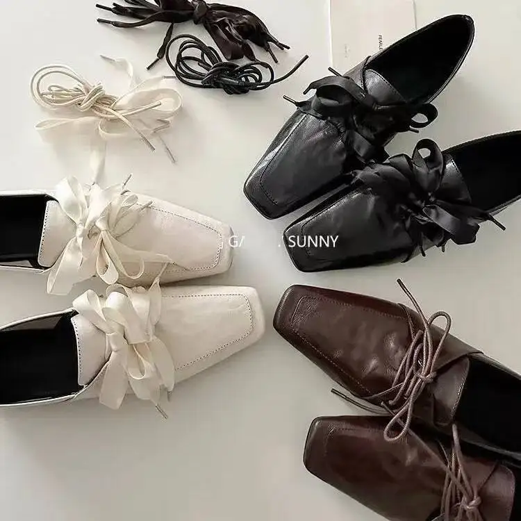 

NEW Spring/Autumn Women Pumps pu Leather Shoes for Women Square Toe Chunky Heel Shoes Lace-up Mary Janes Designer Shoes