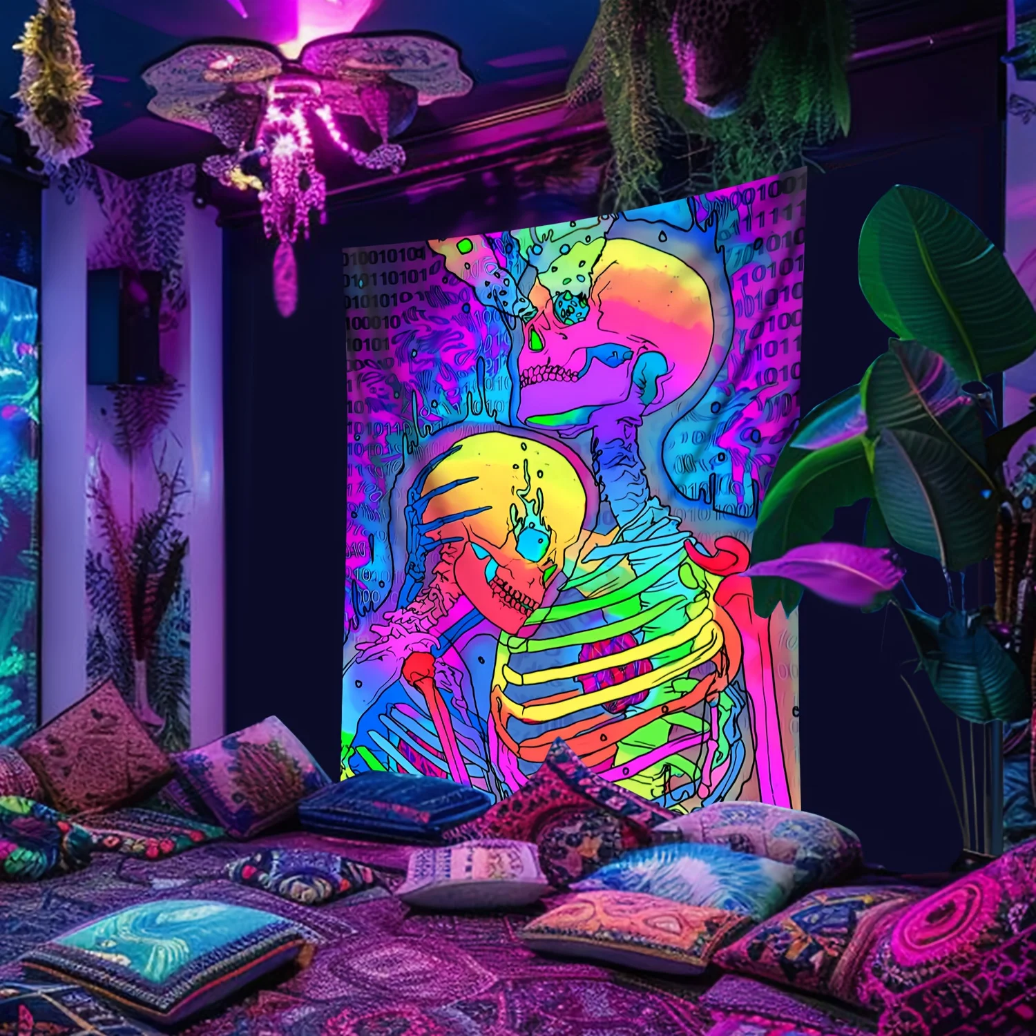 VIKAMA Cyberpunk Skull Tapestry Living Room Backdrop Wall Hanging Esports Bedroom Music Party Theme Room Decor