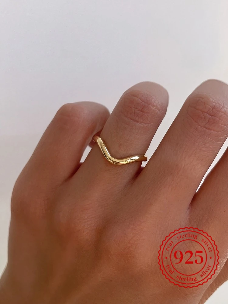 

925 Sterling Silver Simple Minimalism V Shape Fashion Ring For Women Anniversary Luxury High Quality Fine Jewelry Gifts