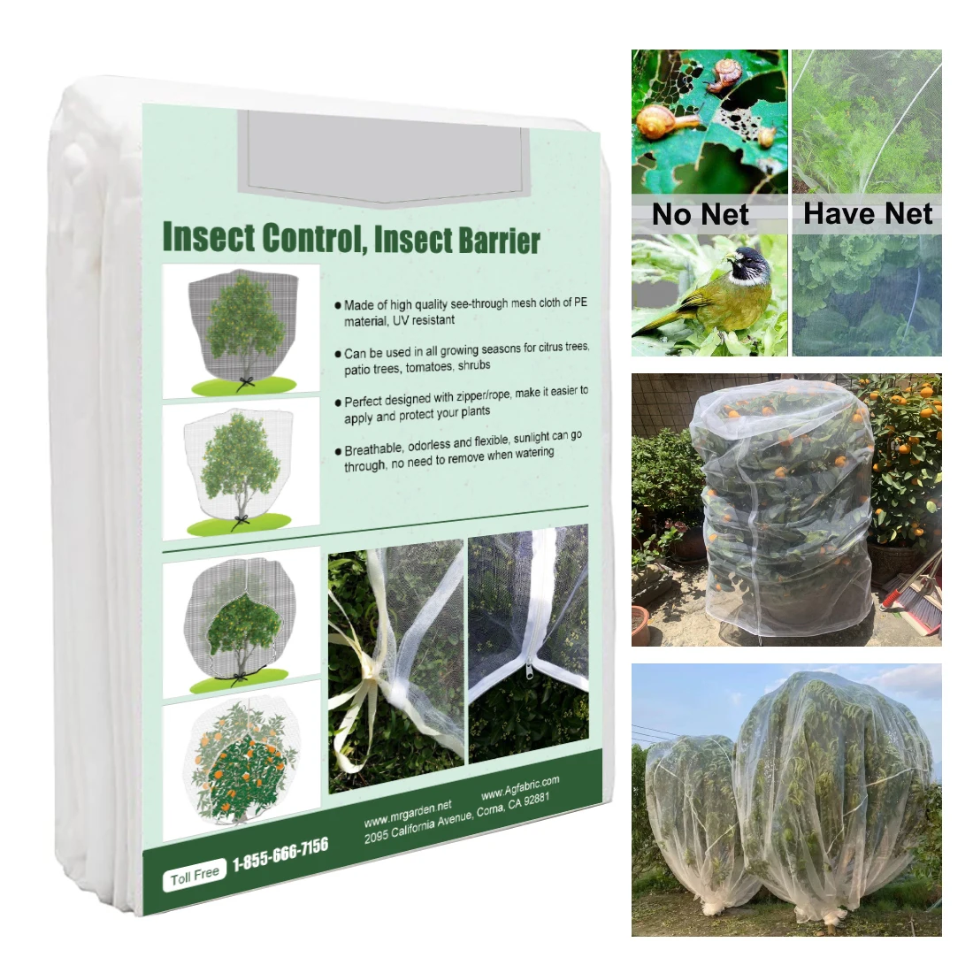 84 in. W x 72 in. H inGarden Insect Netting Plant Cover -Shape Bag with Zipper and Rope, Insect Barrier, White