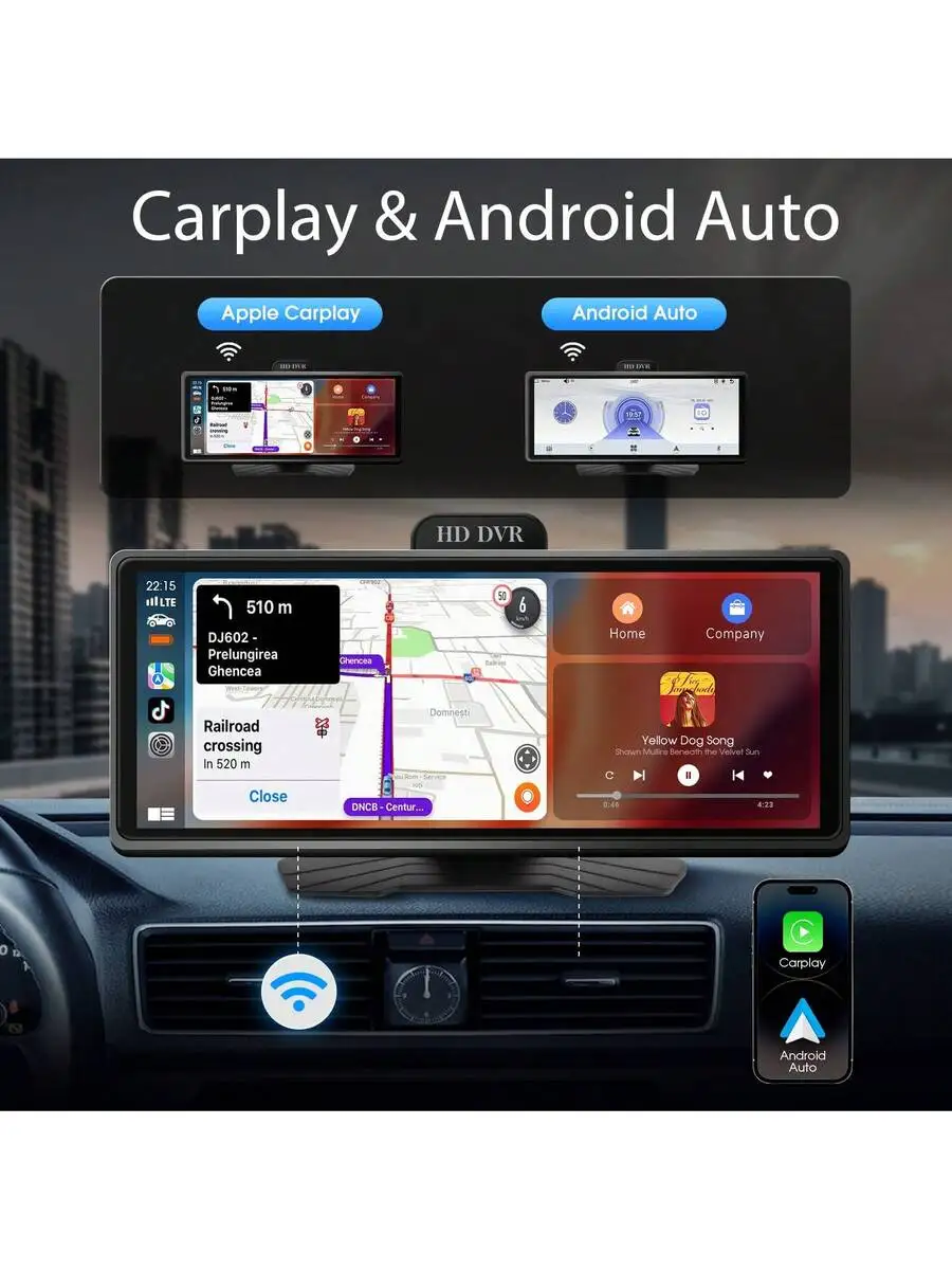 

10.26 IPS Touch Screen Car MP5 Player With Wireless CarPlay Android Auto FM Transmitter USB AUX Navigation