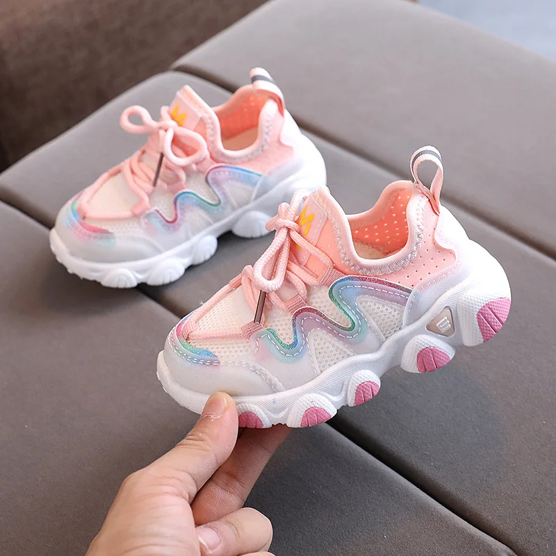 2022 Breathable Toddler Boy Sneakers Stretch Fabric Fashionable Baby Running Shoes Pink School Girl Sports Shoes Sneakers