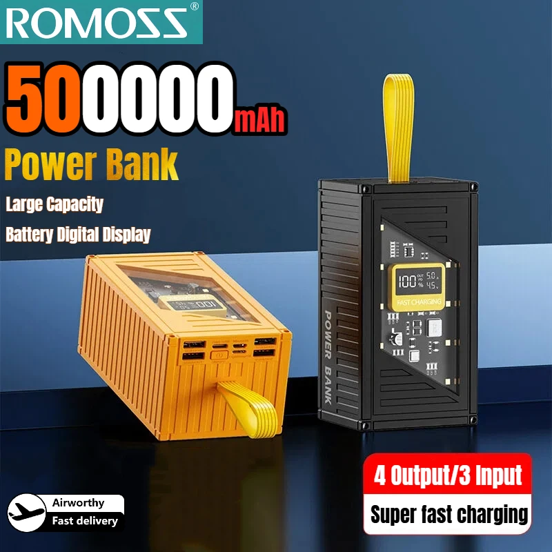 

Внешний аккумулятор ROMOSS 120W 500000 мАч с большой емкостью, сверхбыстрой зарядкой и цифровым дисплеем для iPhone и Huawei