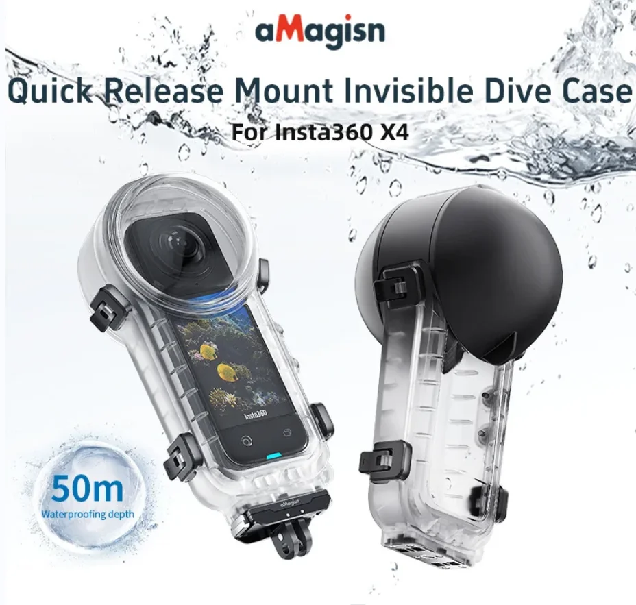 AMagisn for Insta360 X4 50M Invisible Dive Case Waterproof Housing Cover Diving Case Underwater Dive Shell Accessories
