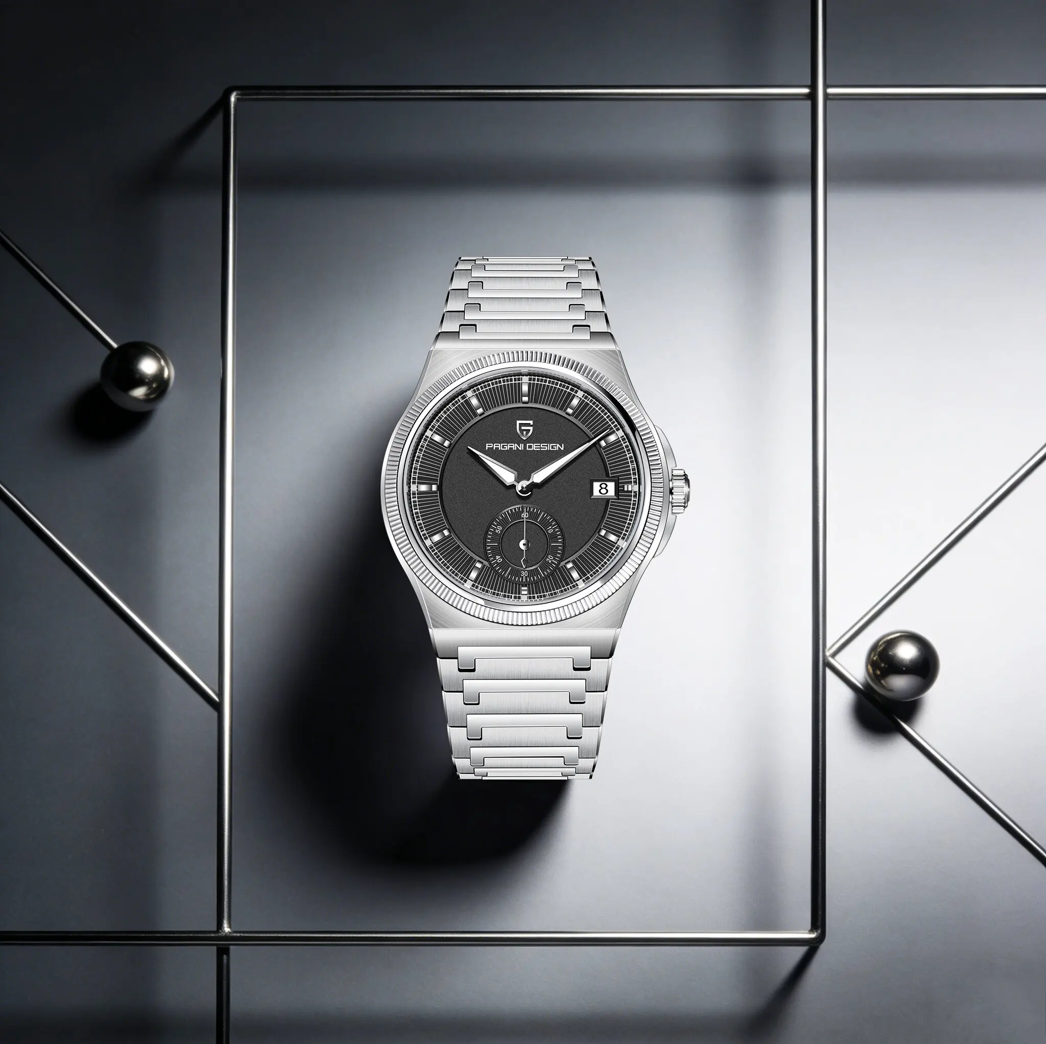 PAGANI DESIGN Herren-Mechanikuhr mit dezenter Opulenz, ideal für formelle Anlässe, Edelstahl, Saphirglas, leuchtende Taucheruhr