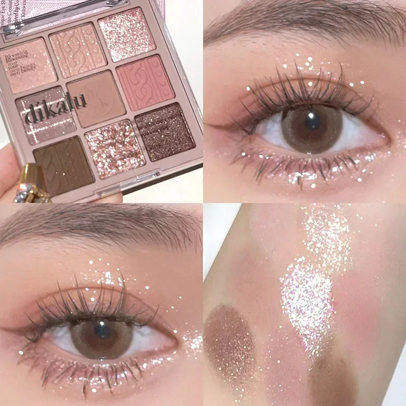 Heallor nuova tavolozza di ombretti a nove colori rosa rosa colore perlato opaco Glitter ombretto ombretto lucido trucco occhi a lunga durata