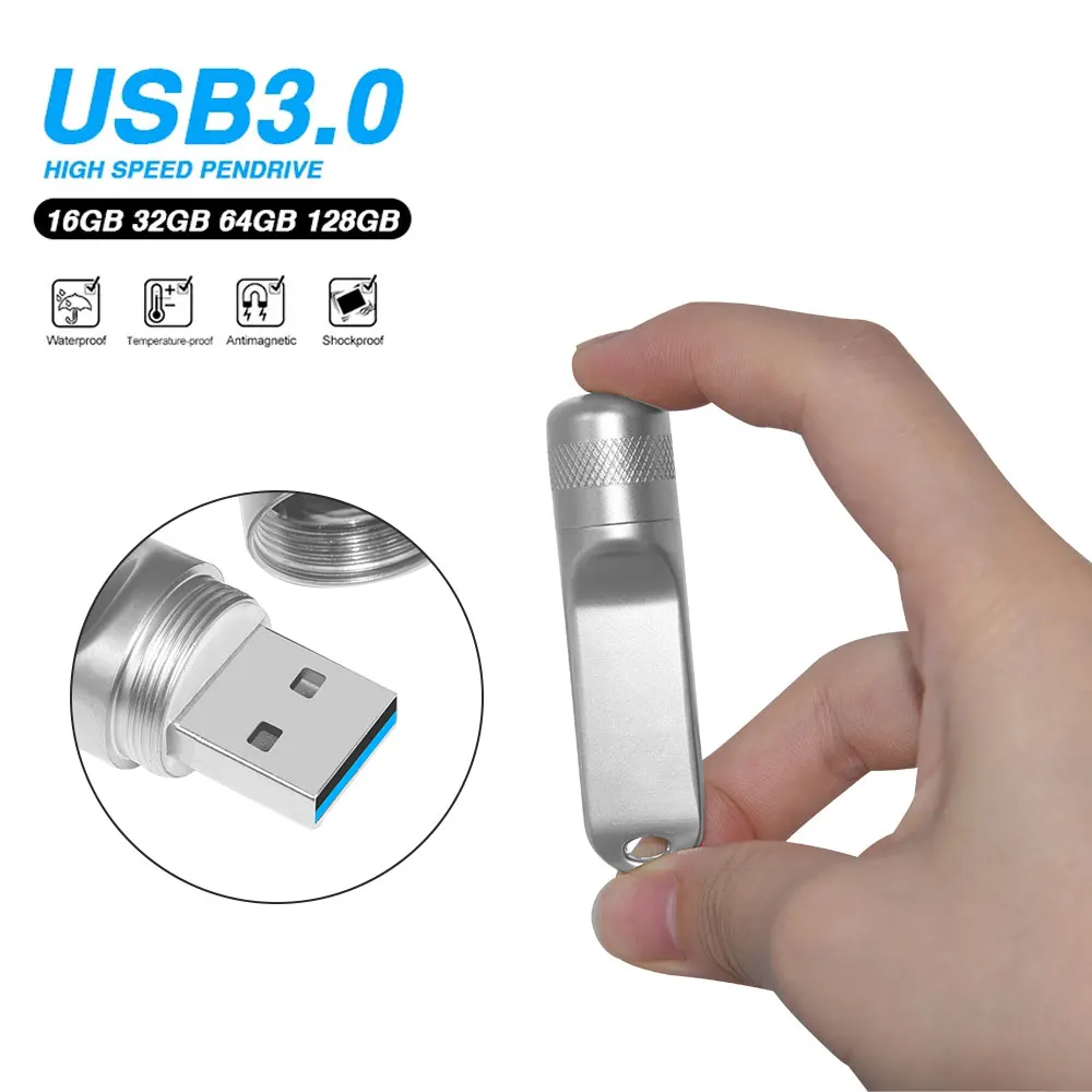 防水金属および耐衝撃ペン,USB 3.0,フラッシュドライブ,128GB, 64GB, 32GB, 8GB