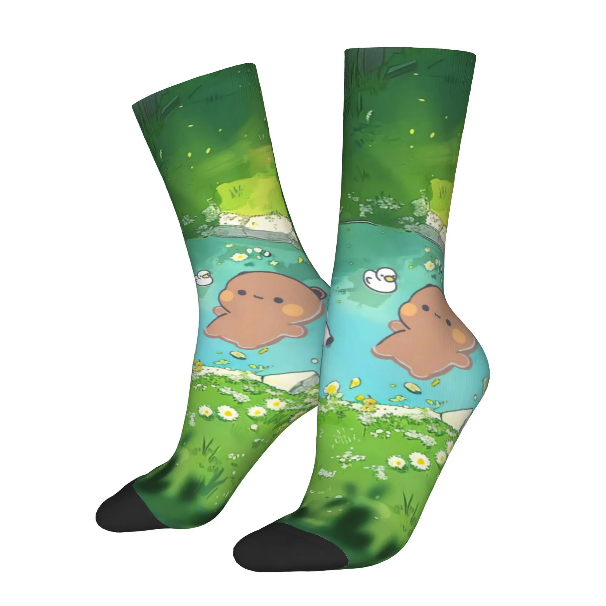 

Vintage Panda Bear And Brownie Men's Socks Bubu Dudu Cartoon Unisex Novelty Happy Crew Sock Gift