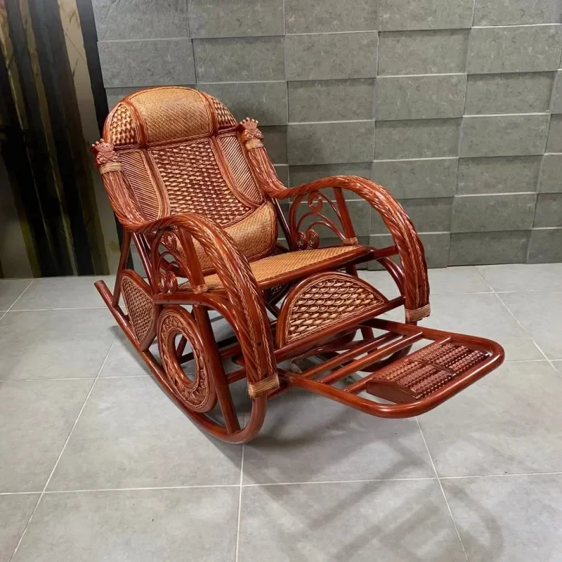 

Pure natural vine Chinese solid wood rocking chair recliner balcony adult home leisure old-fashioned bamboo Teng braided rocking