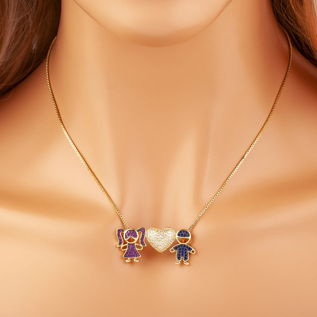Nidin New Trendy Love Heart Shape Girl Boy Shine Zircon Pendant Necklace For Women Female Chain Choker Jewelry Mother\'s Day Gift