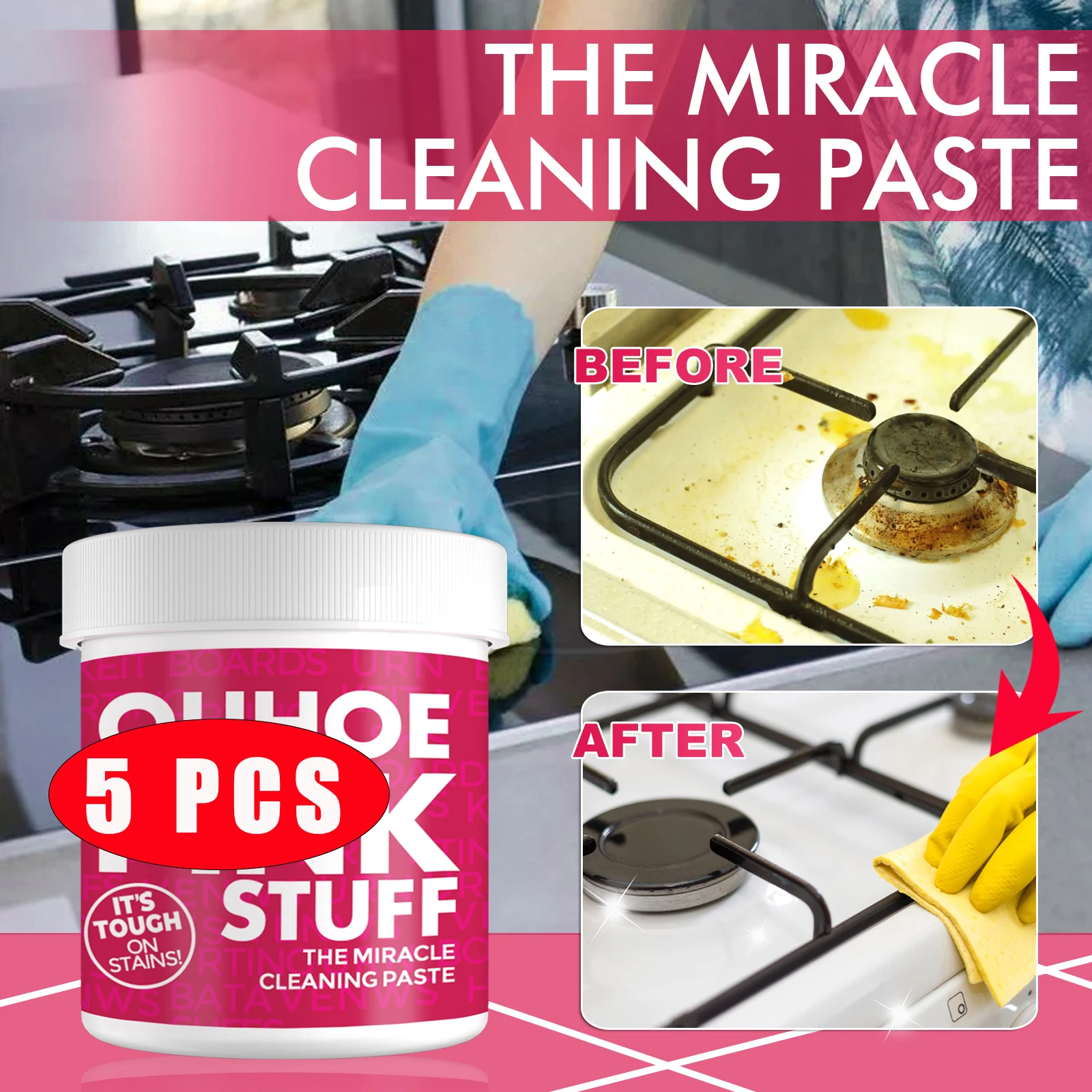 5pcs Household Cleaner Cream Multifunction Kitchen Heavy Oil Dust Stain Removal Powder Cookware Grease Cleaning Degreaser