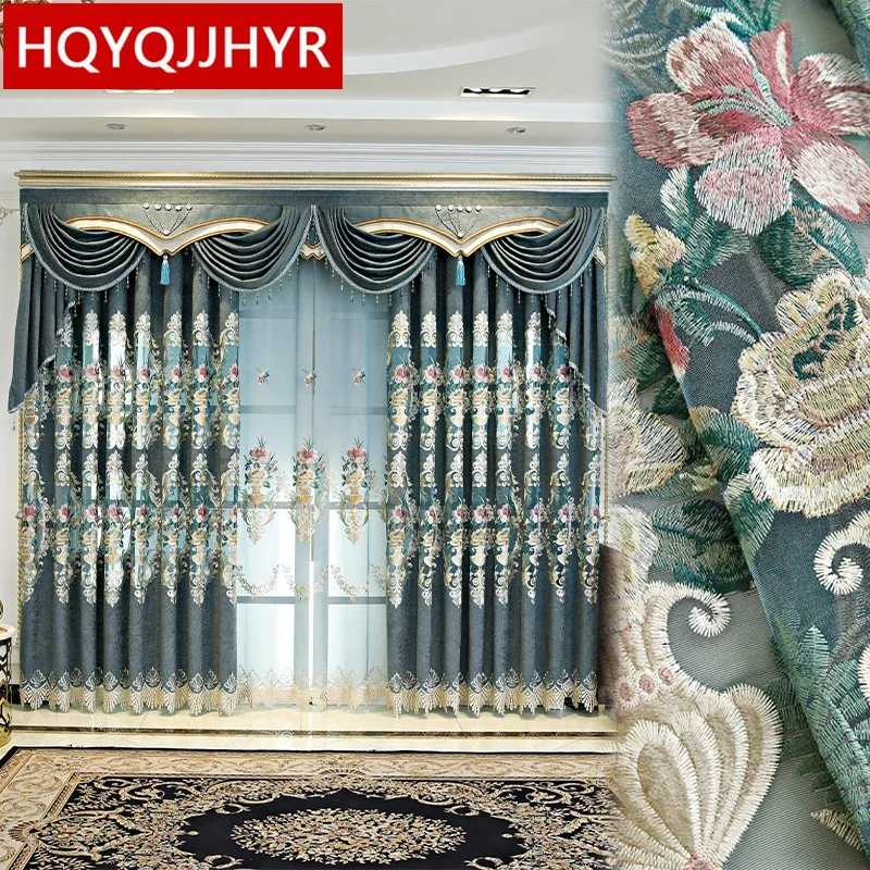 

HQYQJJHYR европейская роскошная вилла вышитые занавески для гостиной окна высокого класса на заказ декоративные шторы для спальни, кухни