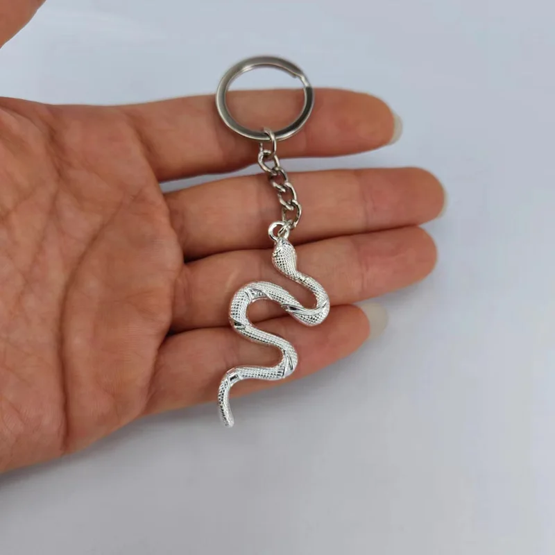 hzew Ancient silver color snake keychain leather cord snake key chain