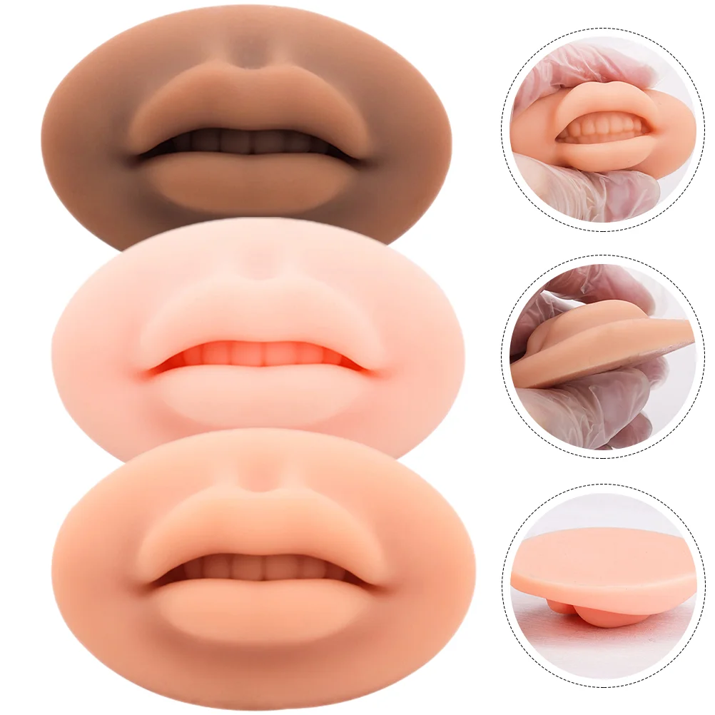 

3 Pcs Silicone Lip Mask Gloss Professional Fake Model Tattooing Supply Tattoos Silica Gel Eyebrow Practice Skin Permanent