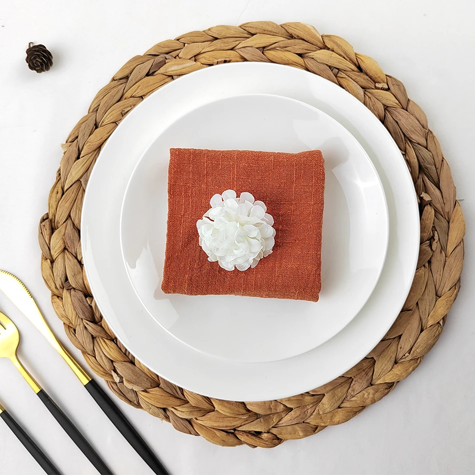 Set Of 10 Gauze Crepe Cloth Napkins Pack Pure Cotton Fabric 40x40cm Wedding Decor Everyday Use Dinner Tea Towel Table Village