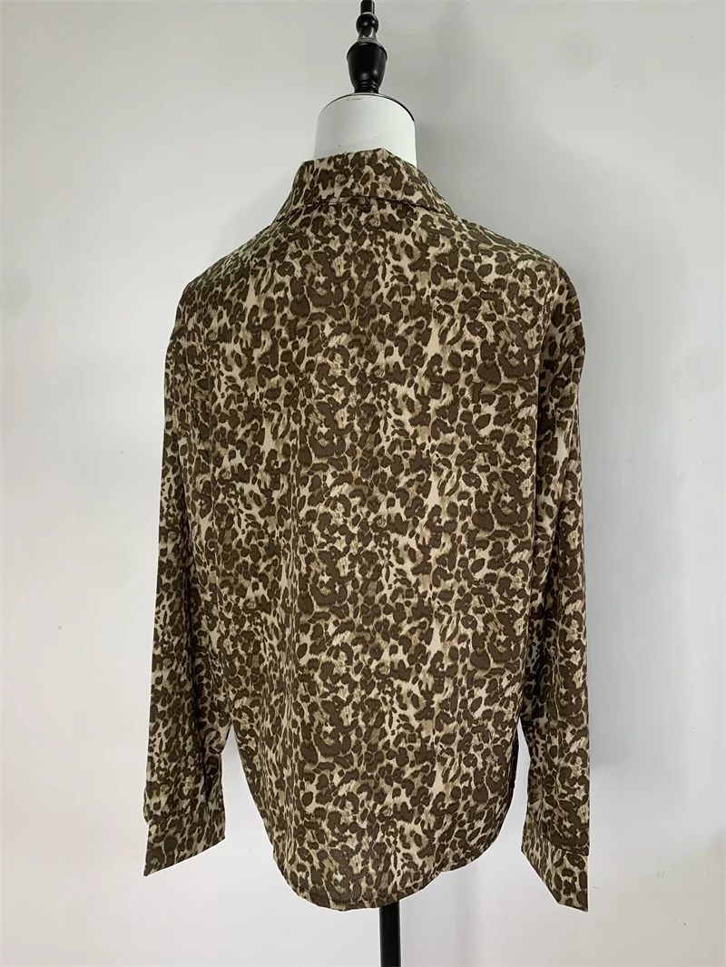 한국인 리뷰 많은 옷 Leopard Blouses Women Shirts New Long Sleeves Chic Button Tops Fashion Casual Loose Shirts 2024 Spring