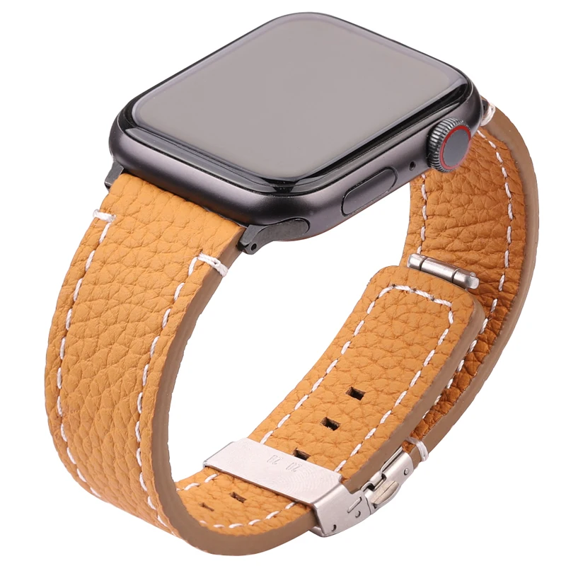 Soft Genuine Leather Strap For Apple Watch Band Serie 7 6 5 4 Se Bracelet 44mm 45mm 40mm 41mm 42mm 38mm Black Brown Watchband