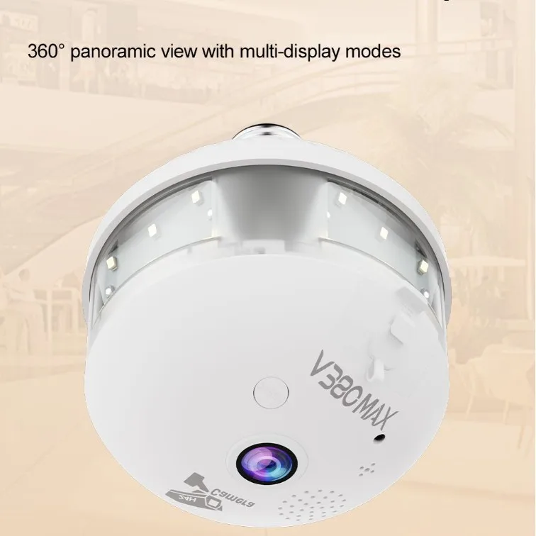 3MP 1296P V380 E27 NightLamp Wireless 360Degree Panoramic View VR IP Camera AI Humanoid Detection Home Security CCTV Monitor
