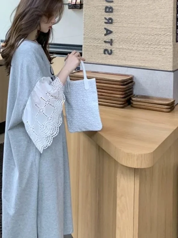 Coréen Sle été imprimé Dr dentelle garniture mouche Sve t-shirt Dr taille ample ort Sve mi-longue coupe droite Dr