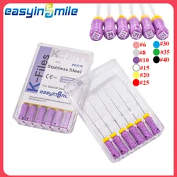 Easyinsmile Dental Endodontic K Files Odontologia K-Files Stainless Steel Root Canal Files Dentist Lab Tools 25mm #6-#80 6Pcs/pk